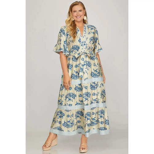 Woven Print Tiered Maxi Dress - Greige Goods