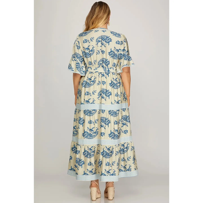 Woven Print Tiered Maxi Dress - Greige Goods