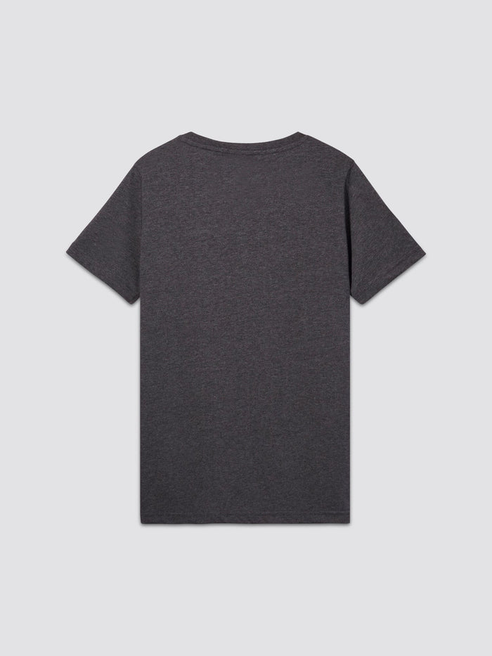 Youth Basic Tee by Alpha Industries, short-sleeved, cotton, dark gray, back side shown.