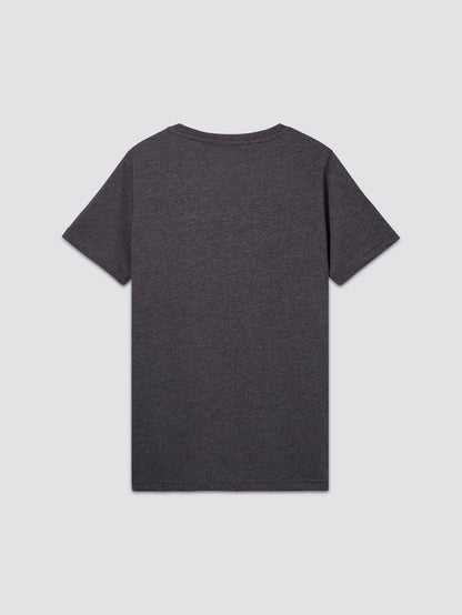 Youth Basic Tee by Alpha Industries, short-sleeved, cotton, dark gray, back side shown.