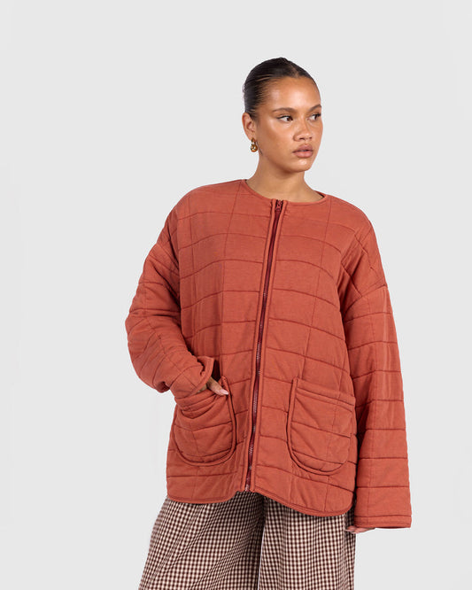 Zip Quilted Jacket | Rust